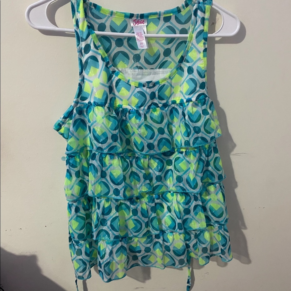 Teal and Green Ruffled Tank Top